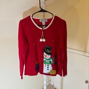Tiara International Christmas Vintage Women's Snowman Christmas Sweater S